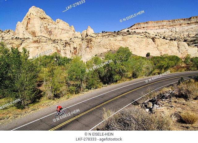 Racing cyclist, Capitol Reef National Park, Utah, USA