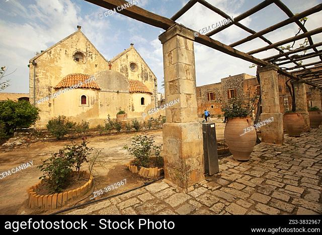 View to the back of the Arkadi Monastery-Moni Arkadi, Rethymno Province, Crete, Greek Islands, Greece, Europe