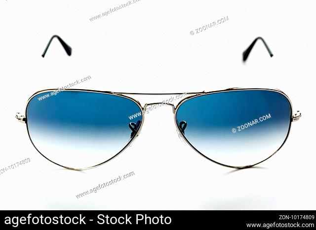 Blue aviator sunglasses isolated on a white background
