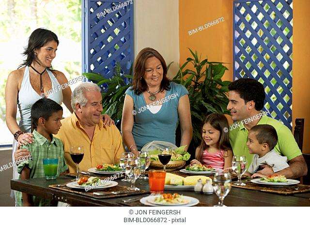Family enjoying healthy lunch