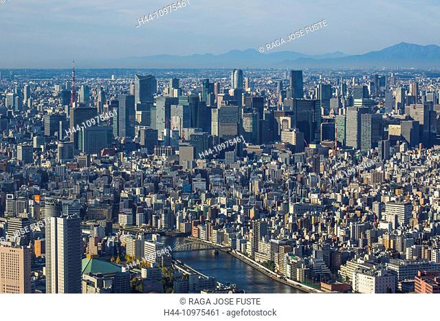 Central, City, Japan, Asia, Kanto, Tokyo, aerial, architecture, downtown, marunouchi, metropolis, no people, panorama, skyline, sumida, touristic, travel