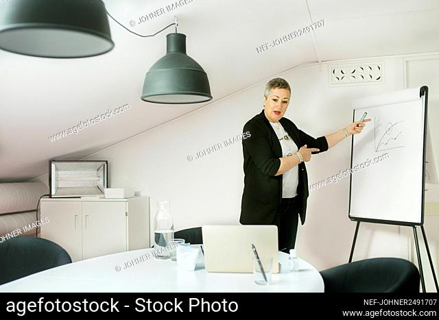 Woman having business presentation at home via video conference