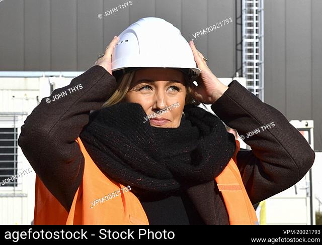 Defence minister Ludivine Dedonder is pictured during the inauguration ceremony of Sabca's new production hall for the horizontal tailplane of the F-35 fighter...