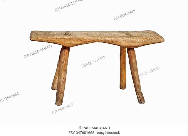 Old wooden stool, isolated on white background