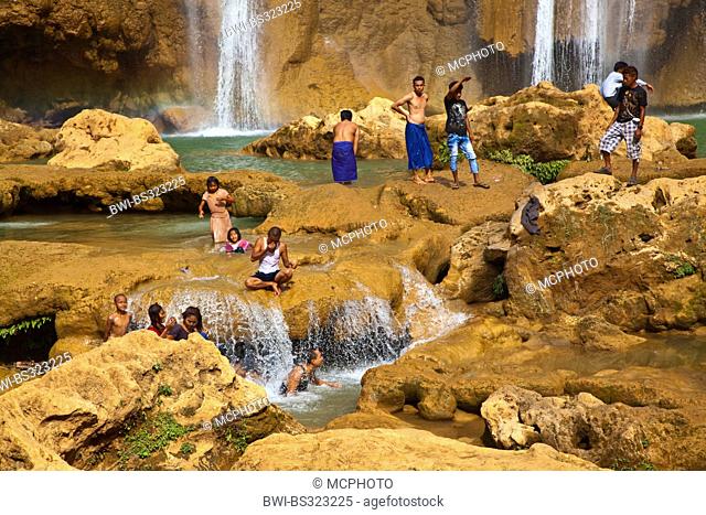 people bathing at Anisakan Falls, Burma, Pyin U Lwin
