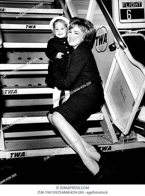 Sep. 25, 1961 - New York, NY, U.S. - American actress EDIE ADAMS with her two year old daughter MIA, is shown arriving via TWA Superjet to spend two weeks in...