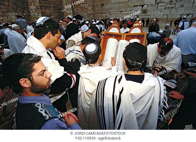 Reading the Torah during 'Bar Mitzvah' ceremony. Western Wall. Jerusalem. Israel