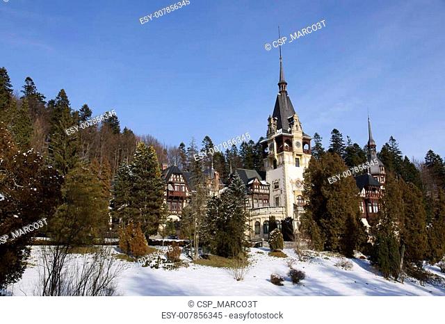 Peles Castle situated in the Carpathian Mountains, Sinaia, Romania