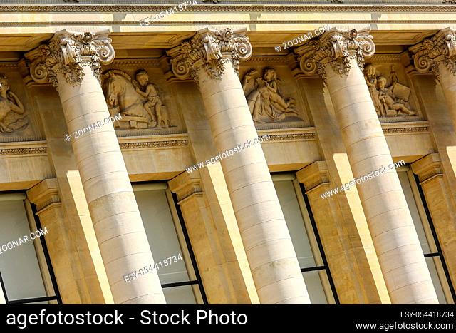 Paris, France - Jul 14, 2014: Small Palais colomn closeup - The Petit Palais (Small Palace) is a museum in Paris, France