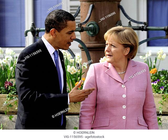 GERMANY, BADEN-BADEN, 03.04.2009, american president BARACK OBAMA visits BADEN-BADEN wellcome by chancellor ANGELA MERKEL - Baden-Baden, Baden-Wuert