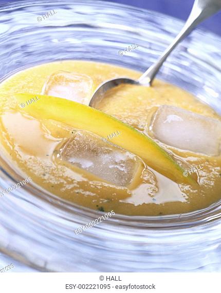 Chilled mango and melon soup