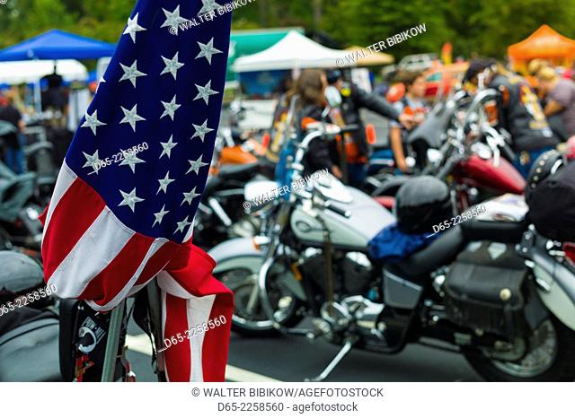 USA, North Carolina, Charlotte, The Billy Graham Library, USA flag at rally of Christian motorcycle clubs