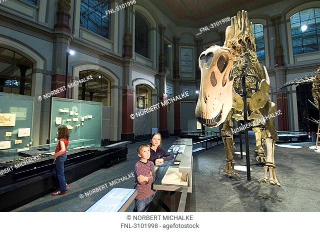 Dinosaur hall, children, Museum of Natural History, Berlin, Germany