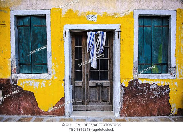 Colorful old House facade, Burano , Venice, Italy