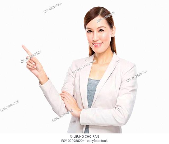 Businesswoman with finger point up