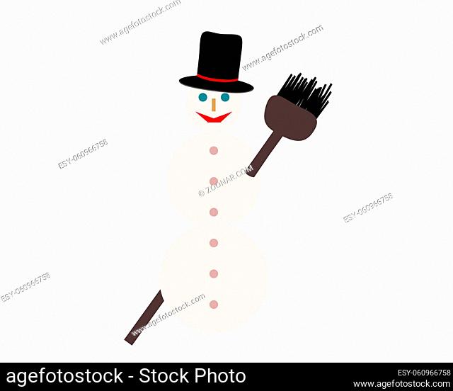 Schneemann auf weiss - Snowman with broom on white