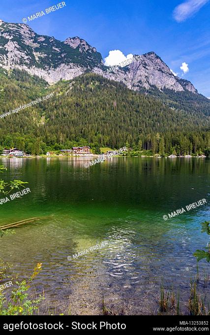Hintersee, Ramsau, at the back Reiteralpe, Berchtesgaden, Berchtesgaden Alps, Berchtesgaden National Park, Berchtesgadener Land, Upper Bavaria, Bavaria, Germany