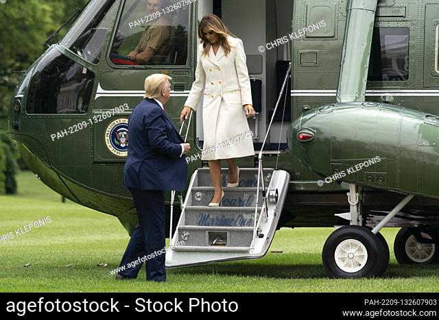 United States President Donald J. Trump and first lady Melania Trump return to the White House in Washington, DC following their participation in a Memorial Day...