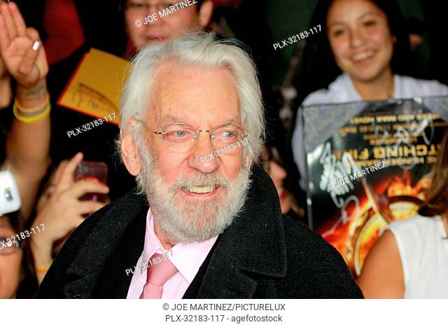 Donald Sutherland at the US Premiere of Lionsgate's The Hunger Games: Catching Fire. Arrivals held at Nokia Theatre LA Live in Los Angeles, CA, November 18