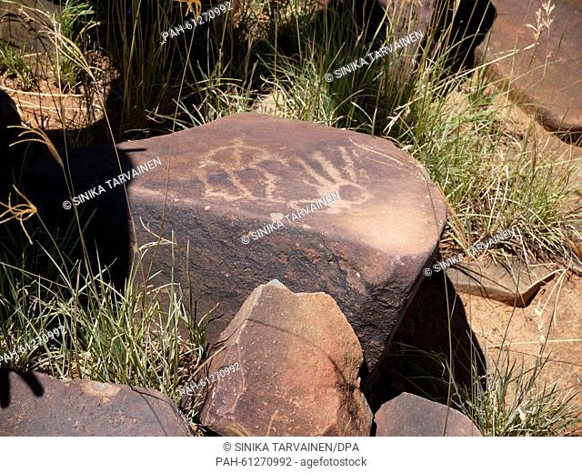 A rock painting by the San people, in Wildebeest Kuil near Kimberley, South Africa, pictured 3 February 2015. According to experts, there are more than 100