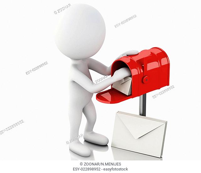 3d white people with mail box and heap of letters