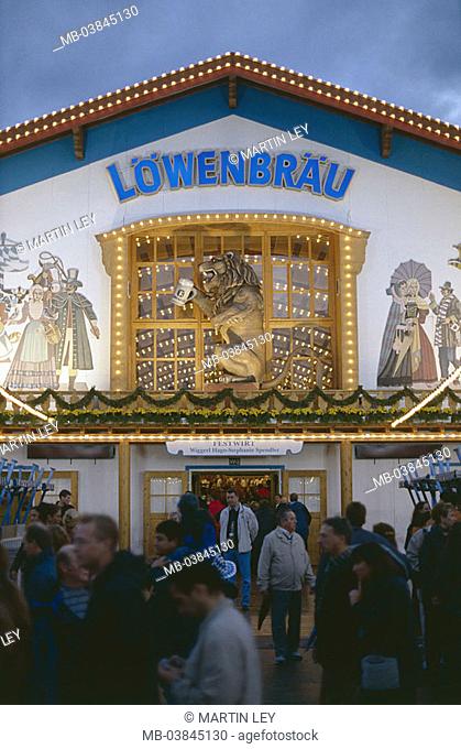 Germany, waiter-Bavaria, models carnival marquee 'Löwenbräu', meadow-visitors, no release Wiesn, amusement-party, festival, beer tent, tourists, people