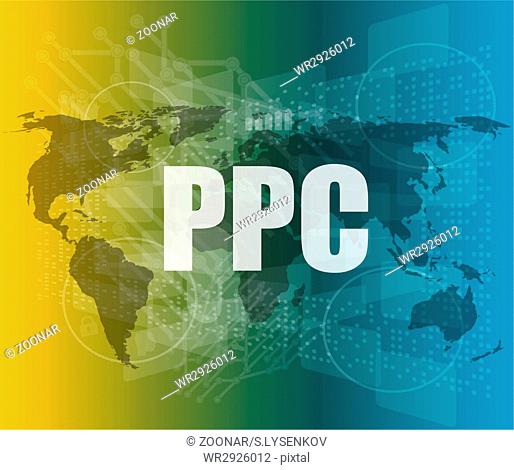ppc words on digital touch screen interface - business concept vector quotation marks with thin line speech bubble. concept of citation, info, testimonials