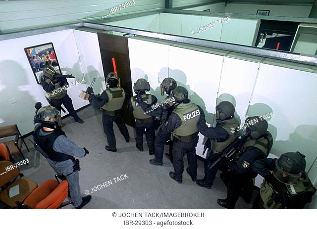 DEU, Germany: Police SWAT Team, for arresting armed and dangerous criminals. They are specialists for rescuing hostages. They have special weapons and equipment