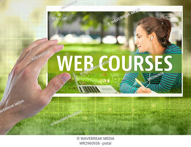 Hand touching a Web courses App Interface