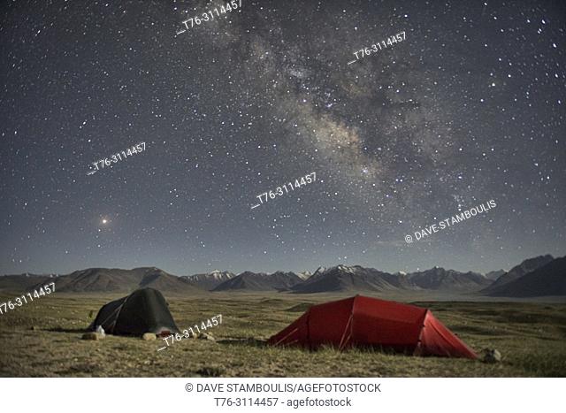 Milky Way over the Great Pamir Range of Afghanistan from our camp at Lake Zorkul, Tajikistan