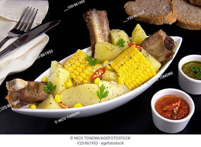 Pork ribs corn and potatoes, Canary Islands, Canary Islands Cooking, Spain, Europe