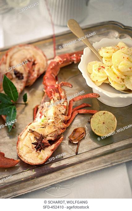 Lobster with a chilli-potato salad