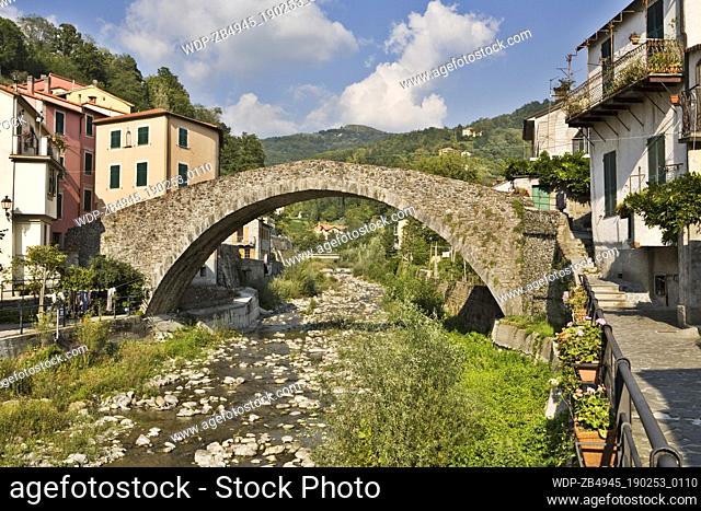 Medieval Ponte Grecino stone bridge that forms part of the Via Aurelia Roman road