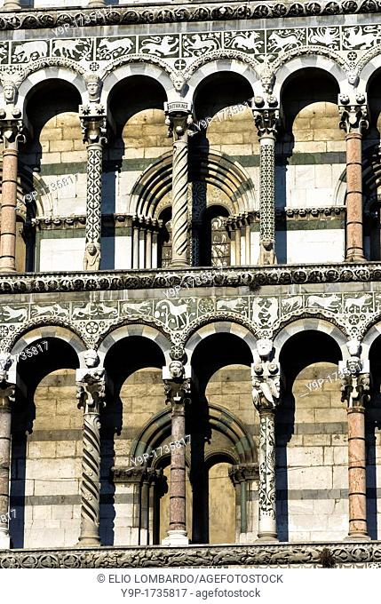 San Michele in Foro Church  Detail of Facade  Lucca, Tuscany, Italy
