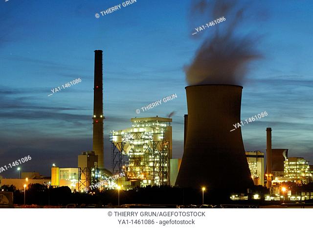 Night view of coal electrical power station Emile Huchet, Carling / Saint Avold, Moselle, France