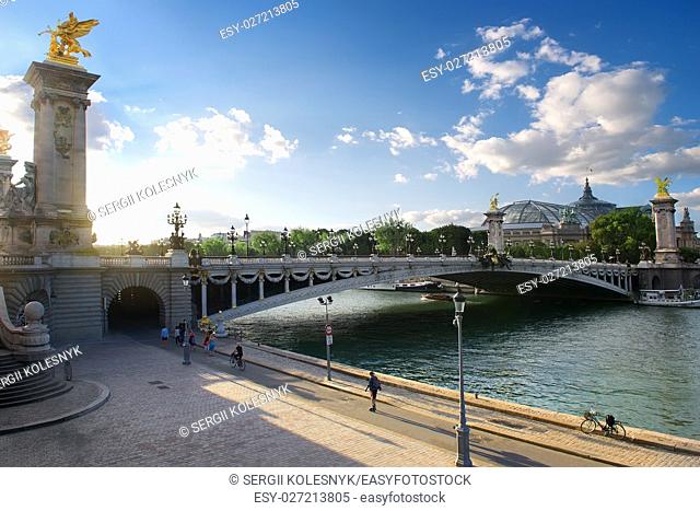 View on pont Alexadre III and Grand Palais in Paris, France