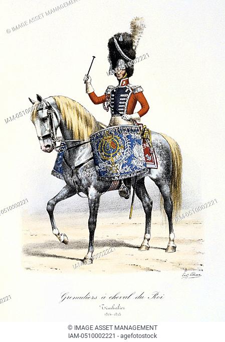 French Uniforms: Royal mounted Grenadier drummer Chromolithograph 1814-1815