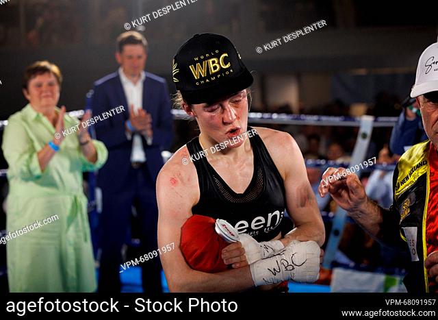 Belgian Delfine Persoon pictured after the fight between Belgian Delfine Persoon and Korean Bo Mi Re Shin, for the WBC Silver Super Feather title women title