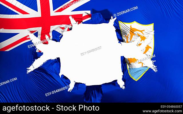 Anguilla flag with a big hole, white background, 3d rendering
