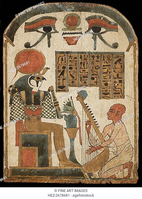 The harpist's stele. Djedkhonsuefankh, High Priest of Amun plays and sings before Ra-Horakhty, 1069-
