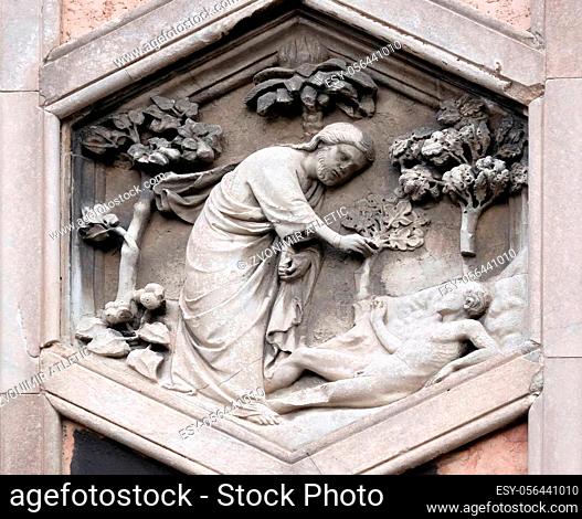 Creation of Adam, Andrea Pisano, 1334-36., Relief on Giotto Campanile of Cattedrale di Santa Maria del Fiore (Cathedral of Saint Mary of the Flower), Florence