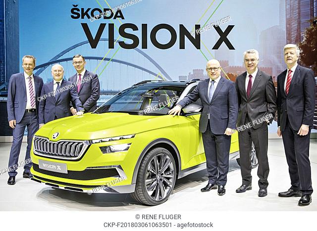 Members of the Board of the Skoda Auto L-R Christian Strube, Klaus-Dieter Schurmann, Alain Favey, CEO Bernhard Maier, Michael Oeljeklaus and Dieter Seemann...