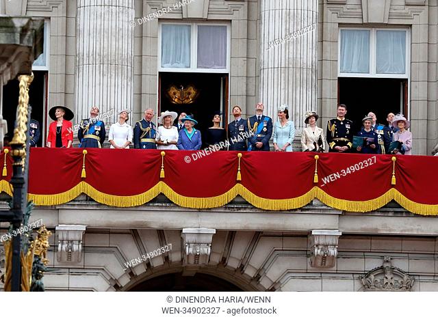HM The Queen with other members of the Royal Family on the balcony of Buckingham Palace to mark the centenary celebrations of the Royal Air Force