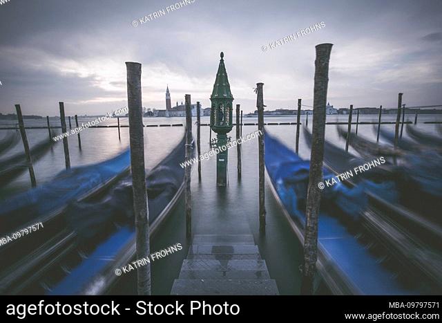 Italy, Venice, St. Mark's Square, gondolas, long exposure