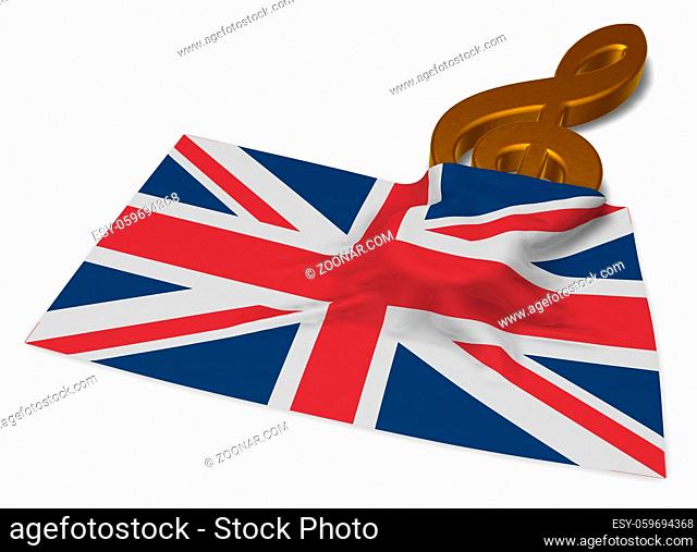 notenschlüssel und flagge von Großbritannien - 3d illustration