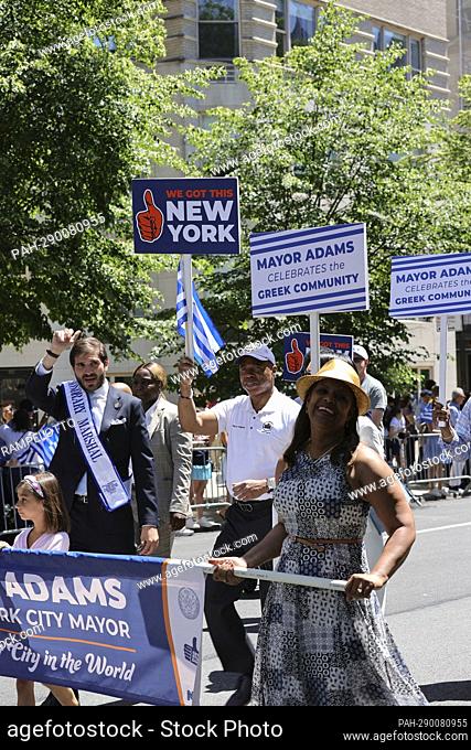 Fifth Avenue, New York, USA, June 05, 2022 - New York City Mayor Eric Adams along with Thousands of People Marched on the Greek Independence Day Parade today in...