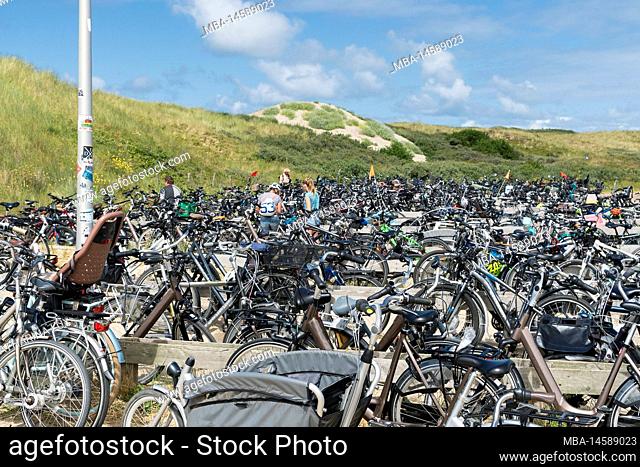 Netherlands, Texel, northern tip, bathing beach, dune, large bicycle parking lot