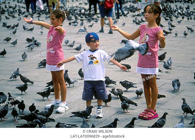 Piazza San Marco. Square. Children feeding pigeons