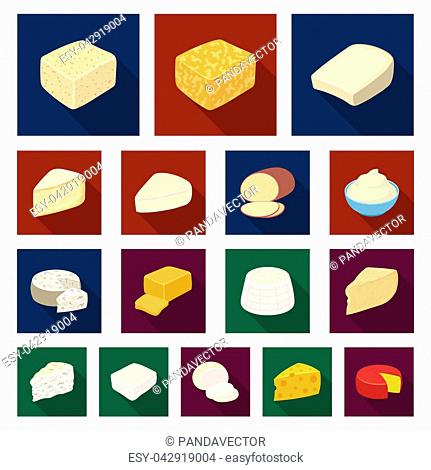 Different kind of cheese flat icons in set collection for design.Milk product cheese bitmap symbol stock illustration