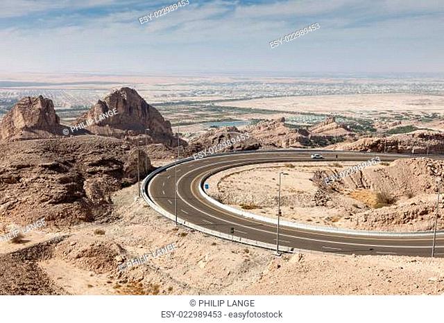 Jebel Hafeet mountain road in the outskirts of Al Ain, Emirate of Abu Dhabi, UAE